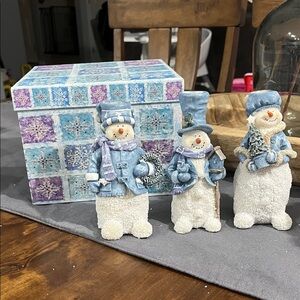 Charming Snowman Candle Holders in Blue and White